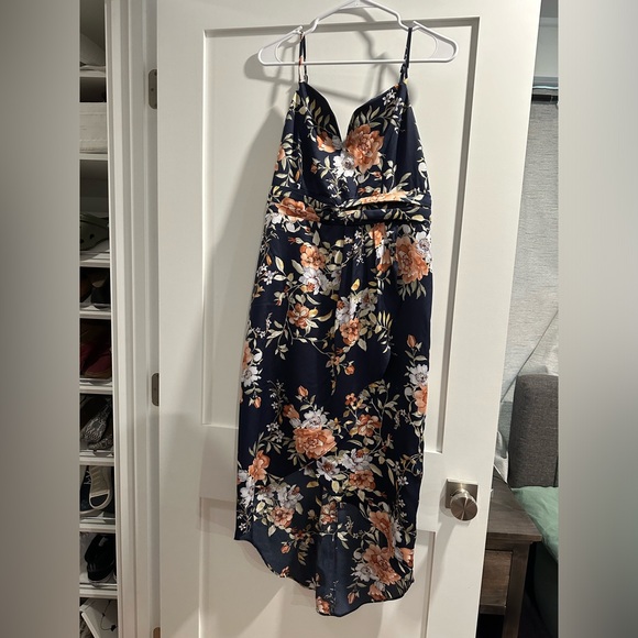 Lulus Navy Floral Midi Dress - Picture 4 of 4